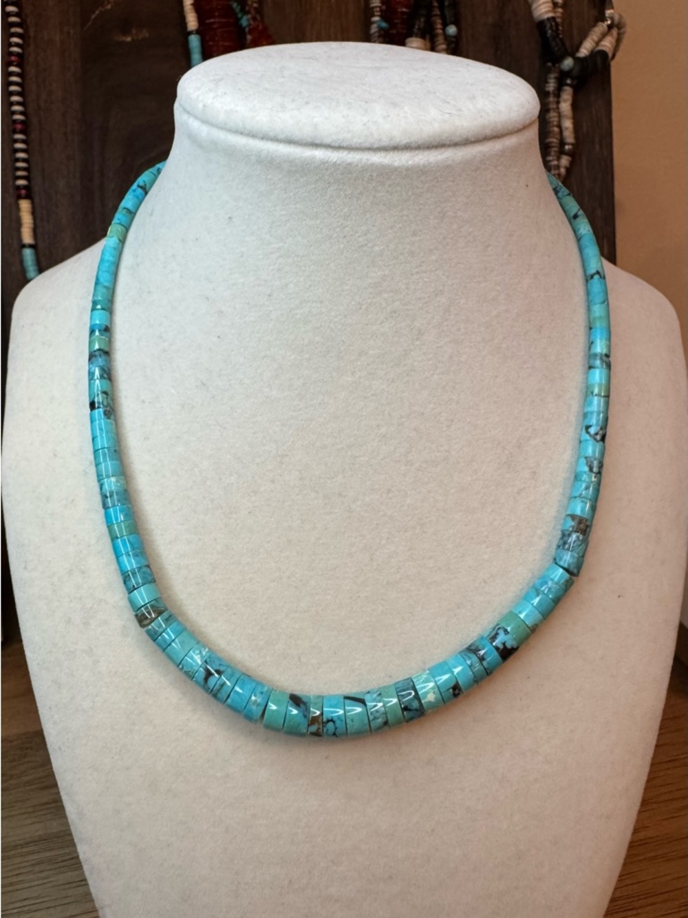 16” Native, Turquoise Heishi Necklace